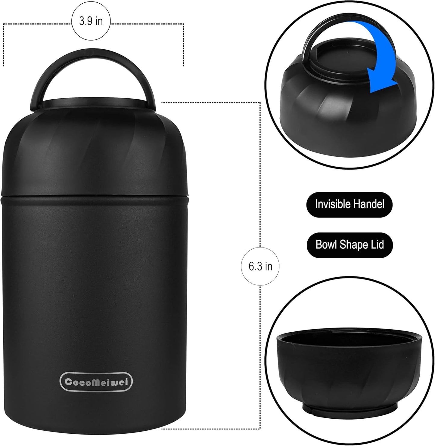 17oz Thermo for Hot Food & Drinks, Thermo Lunch Box, Vacuum Insulated Food Container with Spoon&Drawstring Bag, Soup