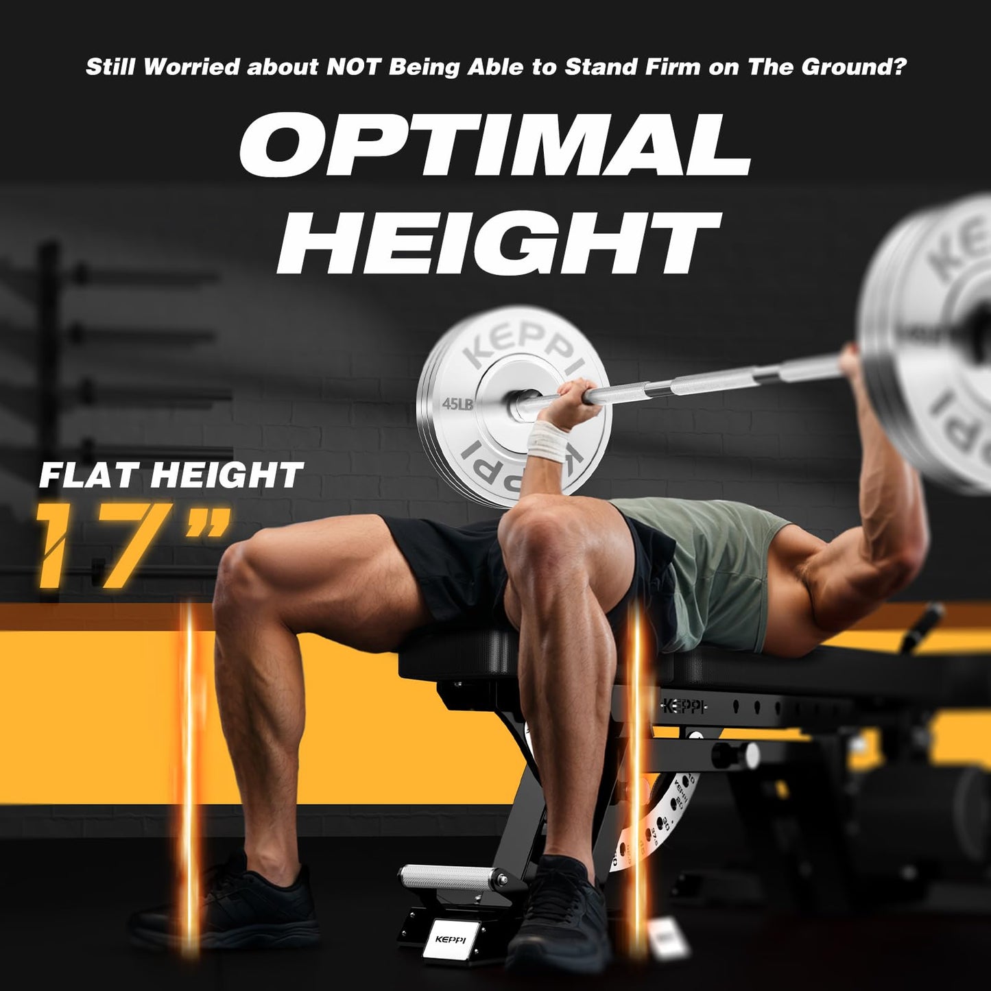 KeppiFitness Weight Bench, 1500LBS Capacity Workout Bench, 17” Bench Press Height, 11+8 Adjustable Weight Bench with Flat/Incline/Decline Angle and On-end Storage - Bench6000 (2026 Version Black Frame)