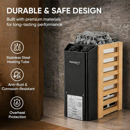 Mangoct 2KW 110V Sauna Heater with Plug, Electric Sauna Heater, 3h Timer for Small Sauna Rooms (100 Cu.Ft.), Dry Sauna Heater, No Wiring Needed Sauna Stove