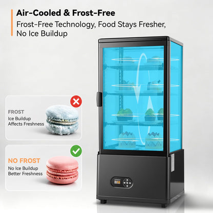 Tylza Refrigerated Display Case Countertop, 2.7 Cu.Ft/78L Commercial Display Refrigerator, LED Lighted Showcase, Double Glass Door, 32-54°F, Auto Defrost Air Cooling for Bakery, Cafe, Store