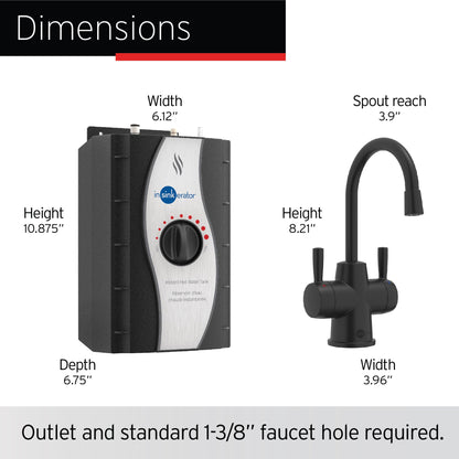 InSinkErator Stainless Steel Tank, HC250MBLK-SS HOT250 System, 2-Handle Drinking Faucet in Matte Black with 2/3-Gallon, Filter-Compatible Instant Hot/Cold Water Dispenser