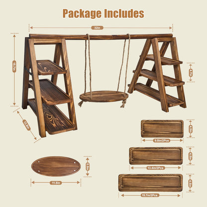 3 Tier Cupcake Stand with Swing, Wooden Cupcake Stand, Swing Cupcake Stand with Removable Serving Platter and Foldable Ladder for Birthday Anniversary Party Decoration