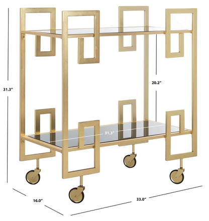 Safavieh Eliza Bar Cart, Brass and Black Glass