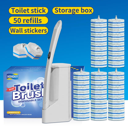 Disposable Toilet Brush Cleaning System with 50pcs Refills Pads Replacement Heads, Toilet Cleaning Stick, Wall Mounted Toliet Wand Kit Bathroom Maintenance, Toilet Bowl Cleaner Wands Holder and Set