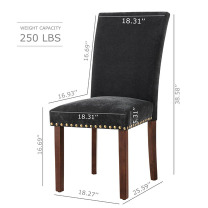 COLAMY Upholstered Parsons Dining Chairs Set of 4, Fabric Dining Room Kitchen Side Chair with Nailhead Trim and Wood Legs - F-Black