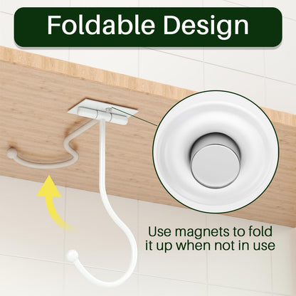 Josmimic Modern Banana Hanger Hook Under Cabinet: Adhesive Banana Holder, Foldable with Magnets When Not in Use, Under Counter Banana Hook, Stainless, Hold 13 LB, White, 2 Pack