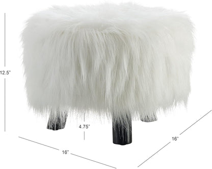 Linon Flokati Foot Stool, 16-Inch, White, 16"W x 16"D x 12.6"H