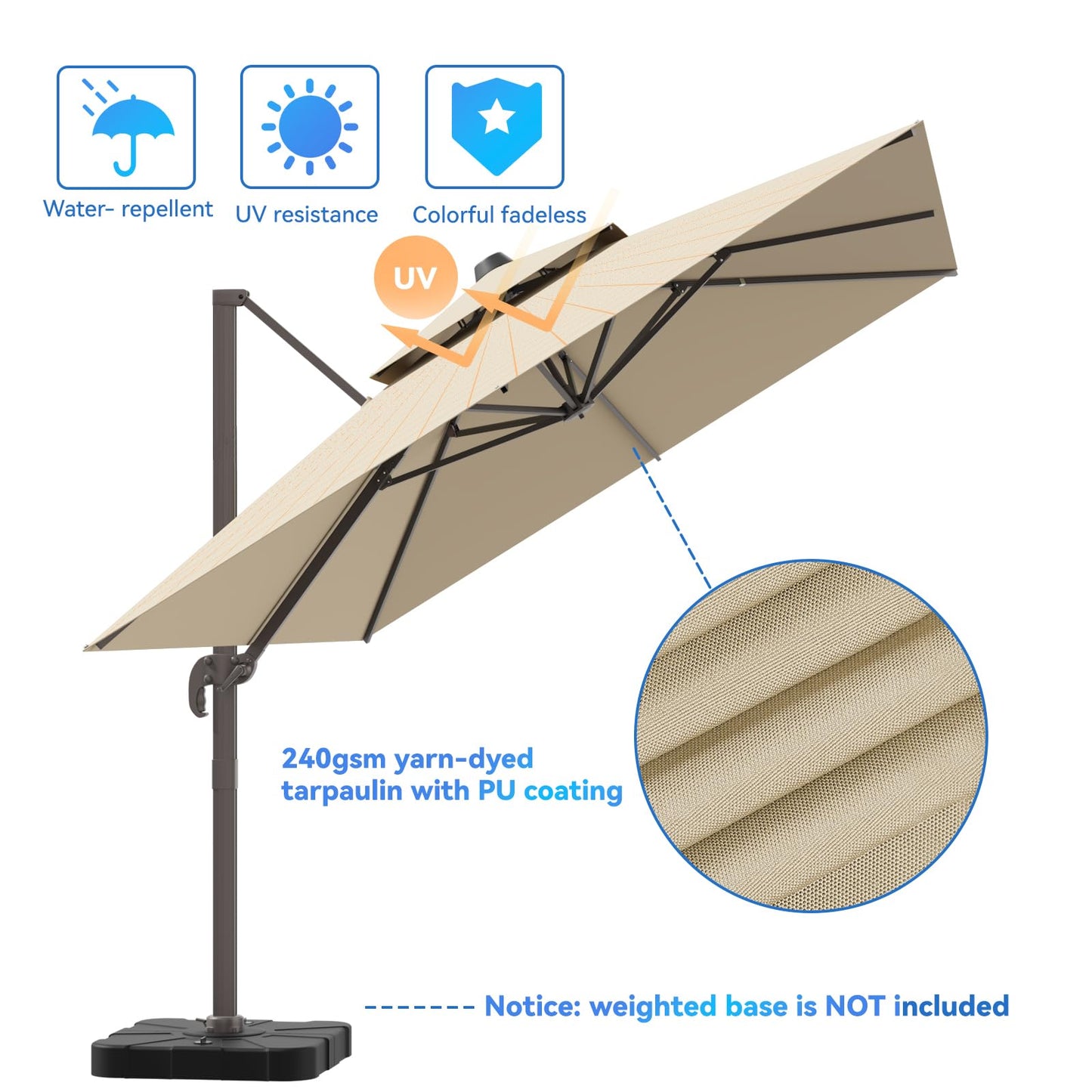 ZLACUIU 10x13FT Cantilever Outdoor Patio Umbrellas, Double Top Large Rectangle Umbrella, Heavy Duty 360° Rotation Offset Outdoor Sun Shade Umbrella for Garden Deck Pool Backyard Patio, Beige