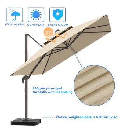 ZLACUIU 10x13FT Cantilever Outdoor Patio Umbrellas, Double Top Large Rectangle Umbrella, Heavy Duty 360° Rotation Offset Outdoor Sun Shade Umbrella for Garden Deck Pool Backyard Patio, Beige
