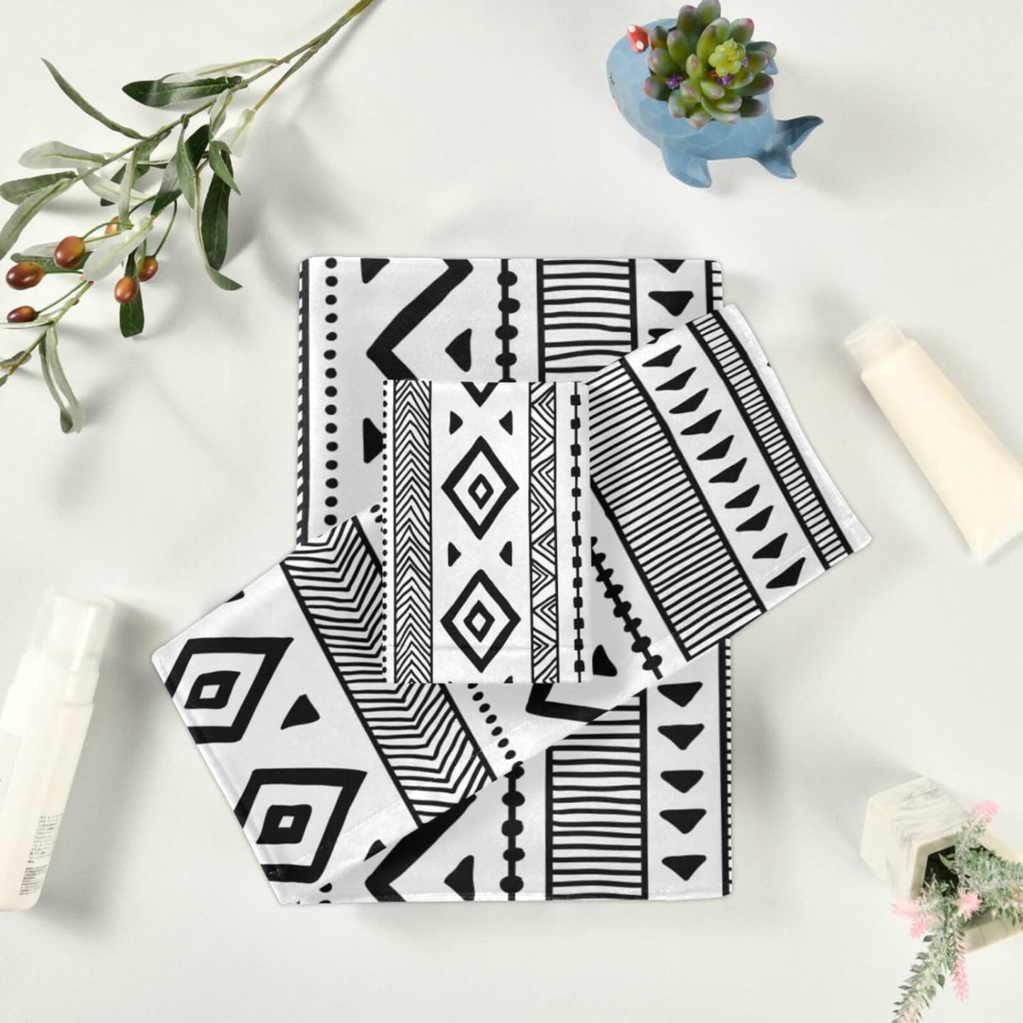 HATESAH Set Set 3 Piece,1 Towel,1 Towel,1 Bath Towels Soft Highly Absorbent Black White Native American Tribal Aztec