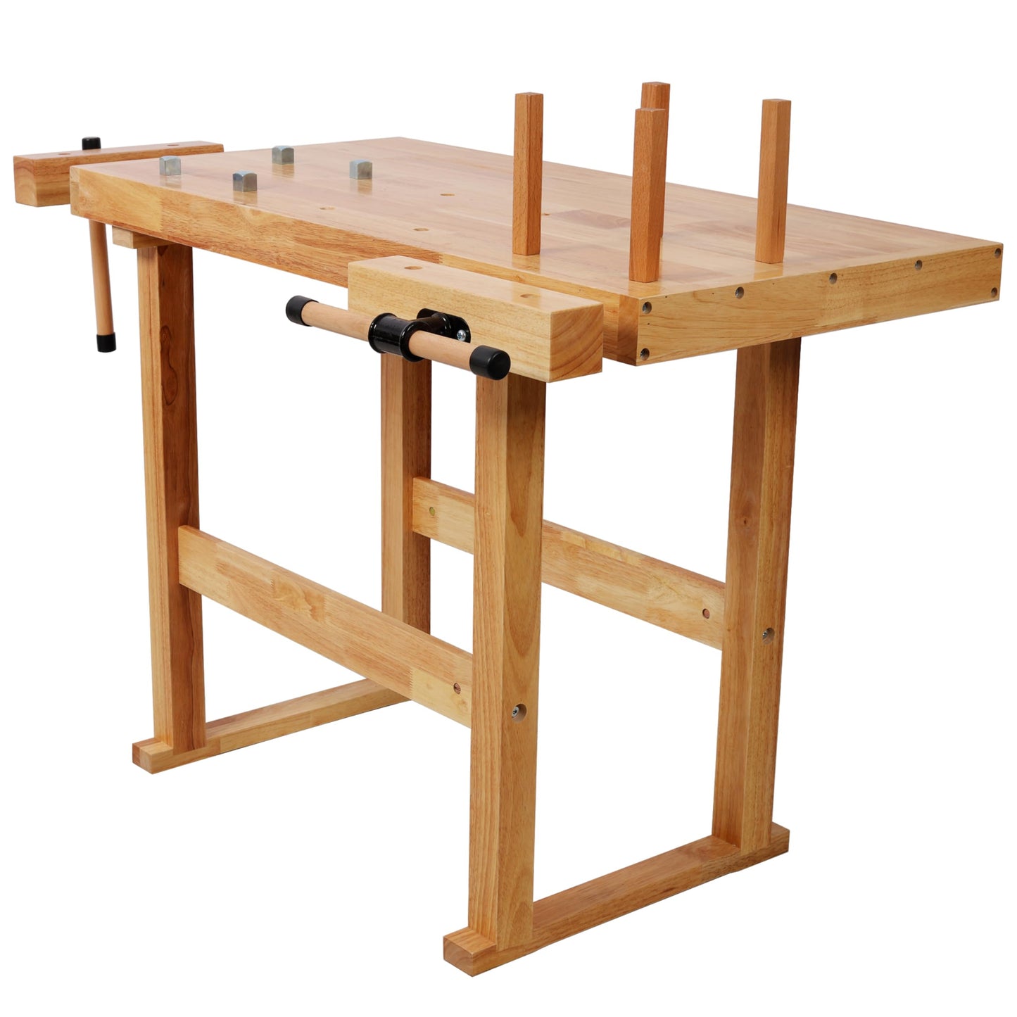 Teemful 40 Inches Wood Workbench, Heavy Duty Woodworking Table with Adjustable Handle Storage, 330lbs Load Capacity, Solid Wood Workstation for Garage, Workshop, DIY Natural
