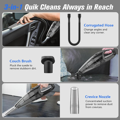 Nozzle Handheld Vacuum Cordless Rechargeable with LED Light, Car Vacuum Portable Cordless, Hand Vacuum Cleaner Car