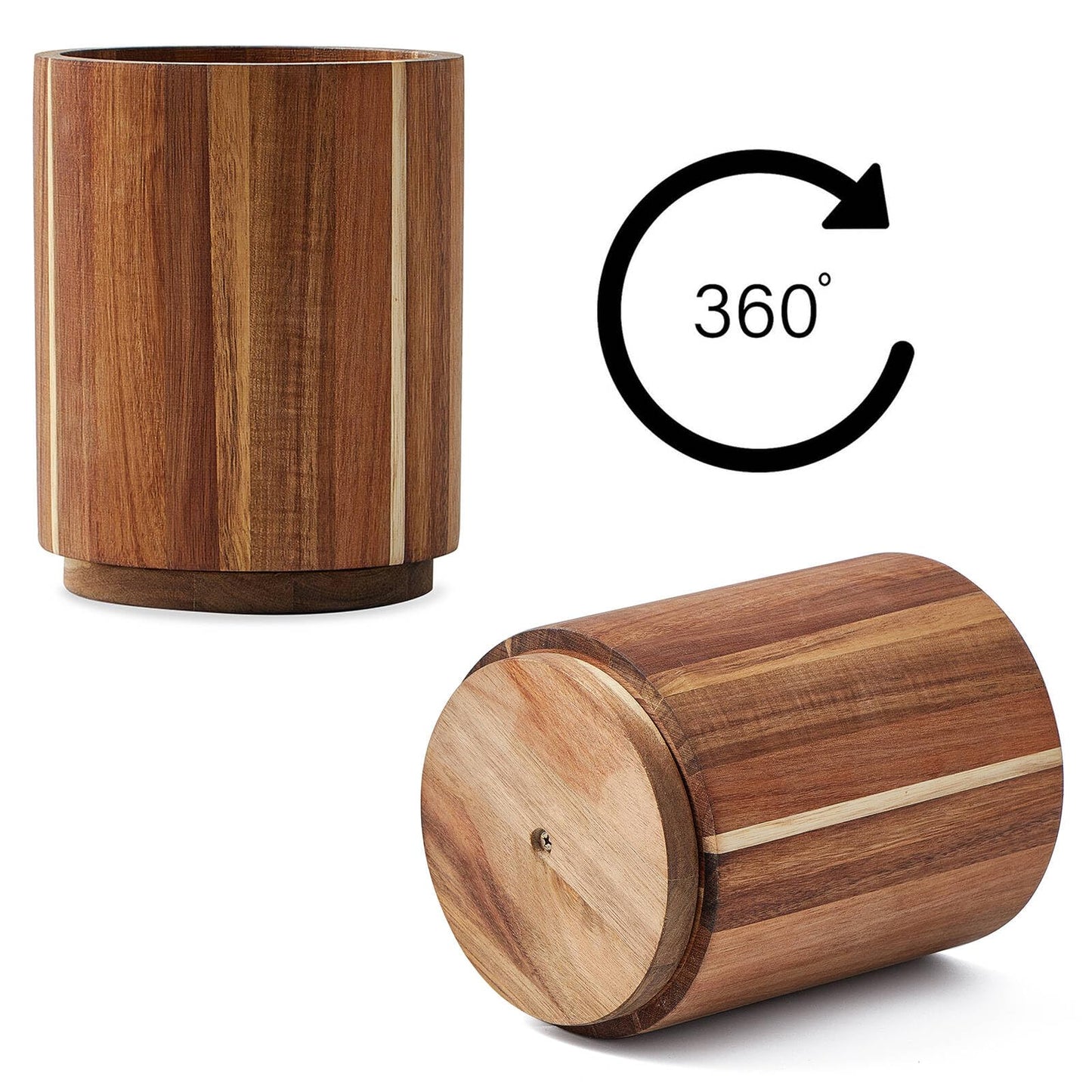 LOHONER Acacia Wood Utensil Holder, 360° Rotating, Large Countertop Organizer, Farmhouse Kitchen Decor