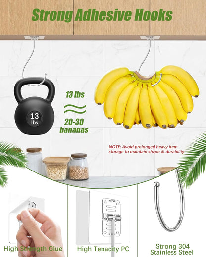 2 Pack Holder(13lb), (16cm) Latoxcaa Self Adhesive Banana Hook Under Cabinet Foldable, Heavy Duty Metal Clear Banana