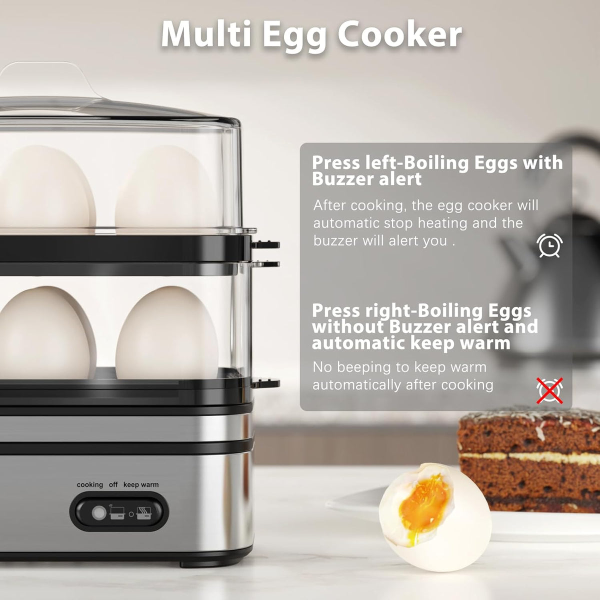 12 Evoloop Rapid Egg Cooker Electric Eggs Capacity, Soft, Medium, Hard Boiled, Poached, Omelet Maker Egg Poacher