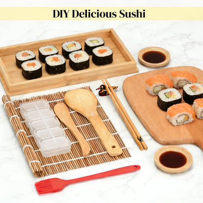 23pcs Sushi Making Kit, Complete Sushi Making Kit with Bazooka Roller, Sushi Mold, Bamboo Mats,Chopsticks, Sauce Dishes, Sushi Making Kit for Beginners & Pros Sushi Makers Kitchen Accessories