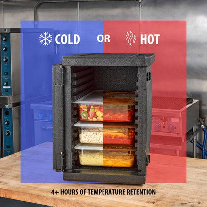 Cambro GoBox Insulated Lightweight Thermal Hot Box and Food Pan Carrier (EPP400 - Holds Four 4 Inch Pans) - Hotbox and Food Warmer for Catering & Transport - Front Load (Gray)