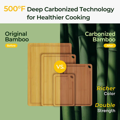 Keechee Wood Cutting Board, Carbonized Bamboo Cutting Boards Set With Smooth Surface & Easy Storage For Busy Kitchens, Ideal Charcuterie & Chopping, Durable, Knife-Friendly (4Pcs)