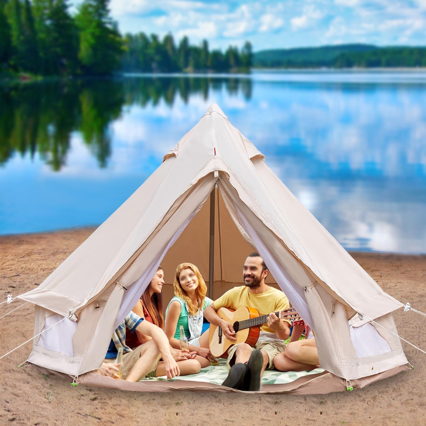Yurt Tent,Glamping Tents Canvas Bell Tent Waterproof Camping & Glamping 4 Season Yurt 3M 2~3 Person