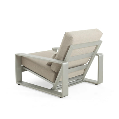 Christopher Knight Home Aspen Aluminum Outdoor Club Chair Set of 2, Lounge Chair Outdoor with Cushions, Indoor Metal Accent Chair, Tilt Backrest Recliner for Backyard, Garden, Balcony, Silver+Beige