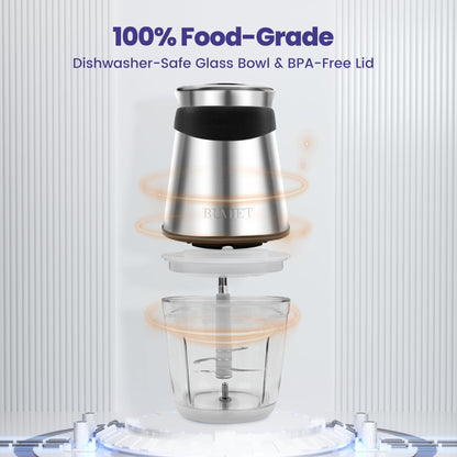 BUMET Electric food processor vegetable chopper 500W one 2.5cup bowl one bi-layer 4 blades Mini Food chopper for home use,Mincing, and Puree for kitchen aid, baby foot