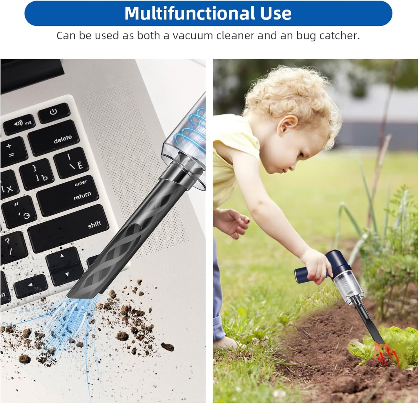 Handheld Cordless Rechargeable Vacuum Cleaner, Bug Catcher for Insect Dust Buster & Air Blower with Strong Suction