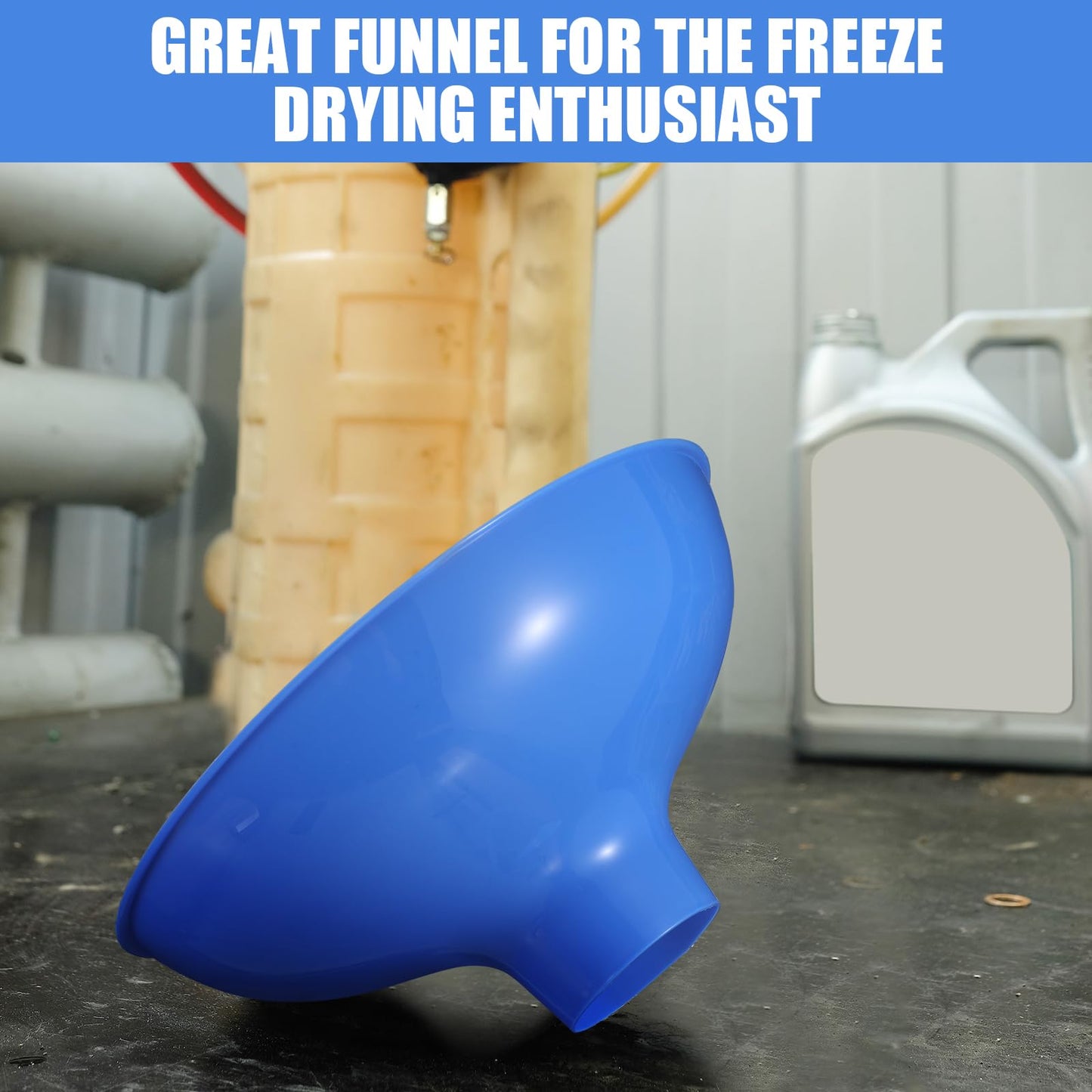Vesici 2 Pack Extra Large Wide Mouth Funnel 2.5" x 10" Multi Purpose Filling Funnel Plastic Reusable for Water Softener Resin Tanks Carbon Media Jar Filling Use (Blue)
