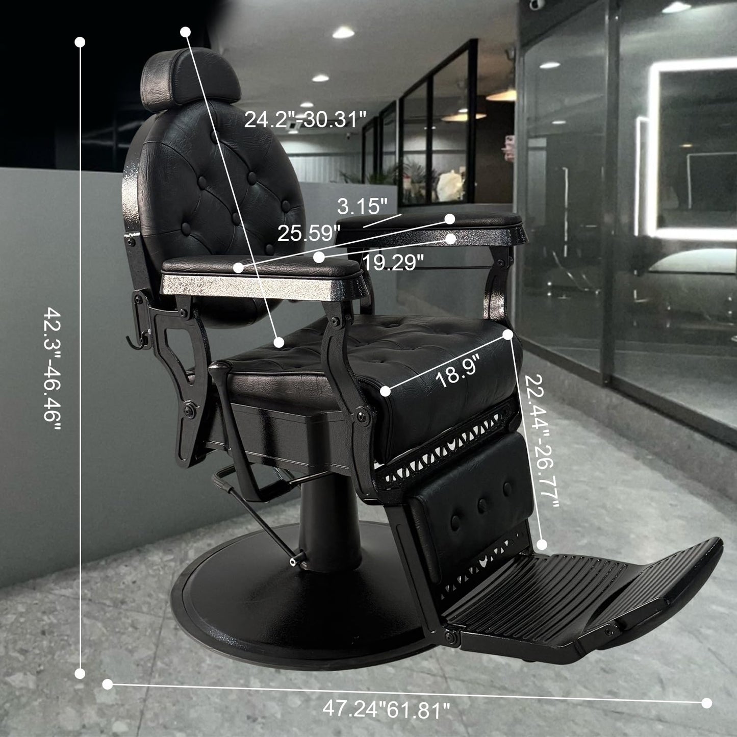 WINEDYOUNG Heavy Duty Vintage Recline Barber Chair All Purpose Reclining Salon Chair 360° Rotatable Barber Chair, Hydraulic with Headrest, Professional Salon Beauty Spa Shampoo Equipment