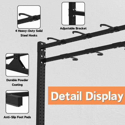 Freestanding Bike Storage Rack for 8 Bikes Heavy Duty Adjustable Bike Rack for Garage Organization & Storage Bike Rack with Hooks for Helmets and Accessories for Road, Mountain & Hybrid Bicycles