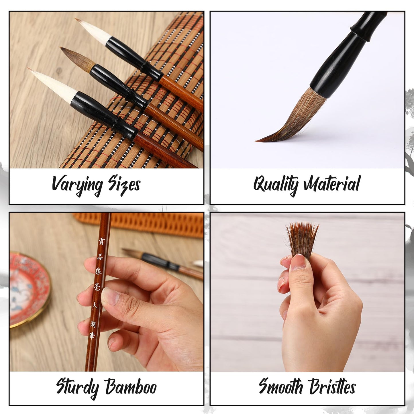 Resurhang 24 Pcs Chinese Calligraphy Brush Set Watercolor Brushes Bulk with Roll up Bamboo Brush Holder Writing Drawing Brushes for Kanji, Japanese Sumi, Drawing, Writing, Painting, Art Supplies