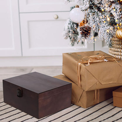 Vintage Wooden Storage Box with Hinged Lid, 9.4'' x 7.7'' x 4.3'' Large Keepsake Box for Crafts