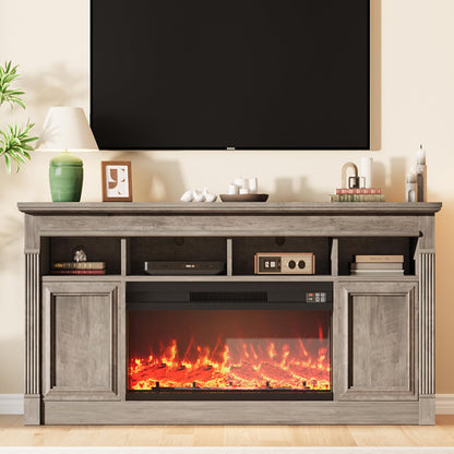 GarveeHome 68" Farmhouse Electric Fireplace TV Stand for TV Up to 75", Entertainment Center with 36'' Fireplace, Console Table TV Cabinet with Open Storage Shelves for Living Room