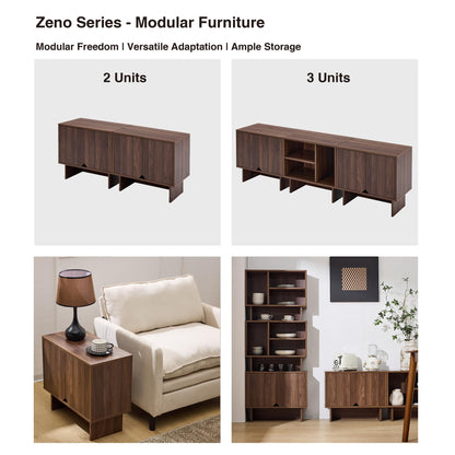 Modular TV Stand for 100-Inch TV,Also Used as Storage Sideboards,Bookcase,4pcs End Table,Nightstand,Buffet Cabinets with Adjustable Shelf,Coffee Table for Living Room,Dining Room,Bedroom, Walnut