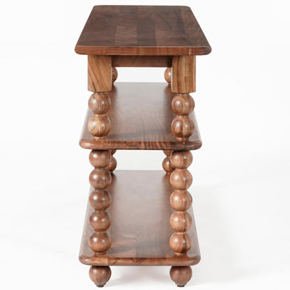 SAFAVIEH Couture Collection – Norbert Brown Solid Wood 2 Shelf Console Table, Entryway Storage Table with Turned Legs (SFV5795A)