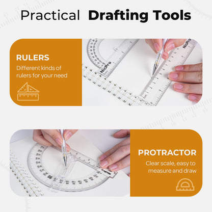 Nicpro 22 PCS Compass Geometry Tools with Case, Drafting Tools Geometry Set with Swing Arm Protractor, Rulers, Metal Compass, Square Set, Mechanical Pencil, Back to School Supplies for Students