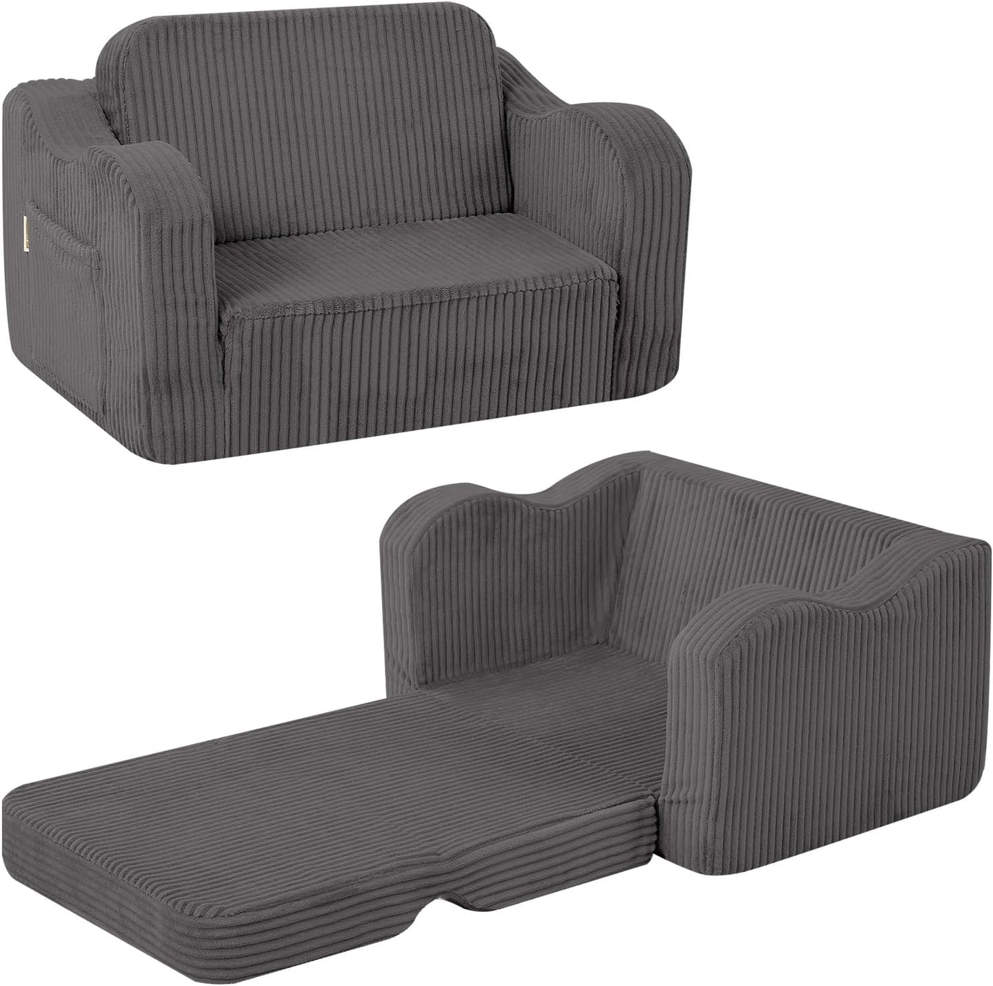 1-3 2-in-1 MeMoreCool Toddler Chair Comfy for Years Old, Corduroy Kids Couch Bed Fold Out, Foldable Baby Lounge Chair