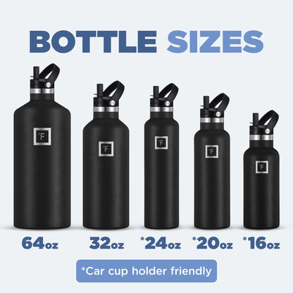 IRON °FLASK Camping & Hiking Hydration Canteens - 3 Lids (Narrow Straw Lid) Leak Proof Vacuum Insulated Stainless Steel - Hot & Cold Double Walled Sports Water Bottle - Twilight Blue, 24 Oz
