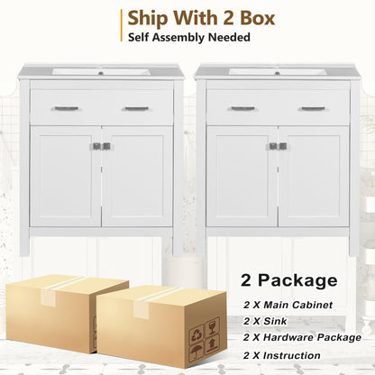 Favfurish 60" Double Bathroom Vanity,Free Standing Double Basin Vanity Set w/ 2 Ceramic Sinks,Adjustable Shelf & Soft Close Doors,Solid Wood Frame Storage Cabinet w/Flip Drawer,for Bathroom,White