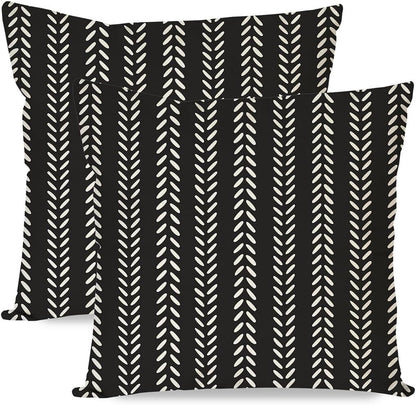 18x18 Inch Set 2, PANDICORN Outdoor Throw Pillow Covers of Black Geometric Chevron Herringbone Striped Pattern, Modern