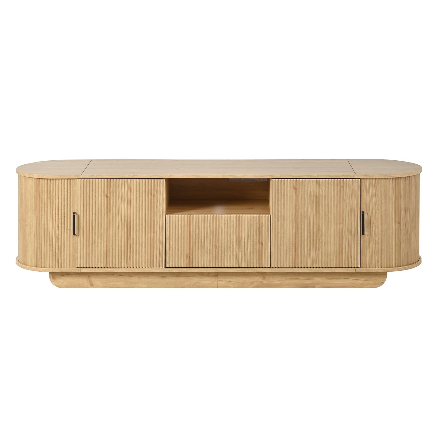 Merax TV Stand with Storage, Sliding Door Cabinets, Drawer and Open Shelf, Wooden Entertainment Center for Living Room, Media Console Table, Acacia Wood
