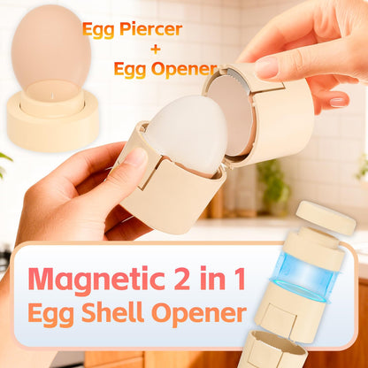 2 in 1 Egg Shell Opener with Piercer, Hard Boiled Egg Peeler, Cute Egg Cracker for Raw Eggs, Egg Separator for Home Kitchen Gadgets Tool, Beige