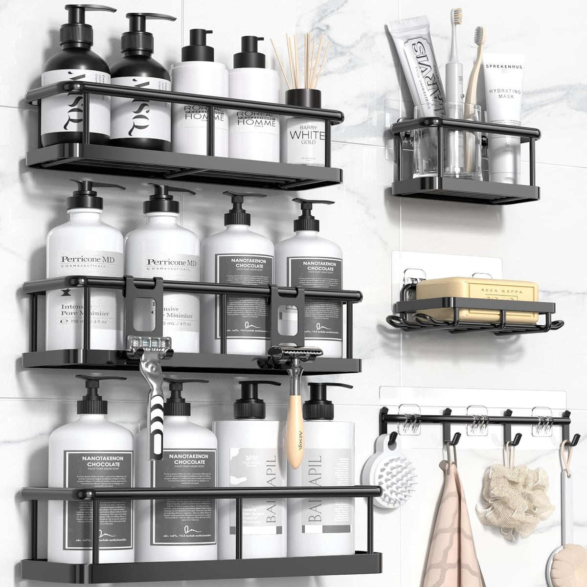 YASONIC Shower Caddy | Rustproof Adhesive Shelves for Easy Bathroom Organization | 6-Pack XXL Size