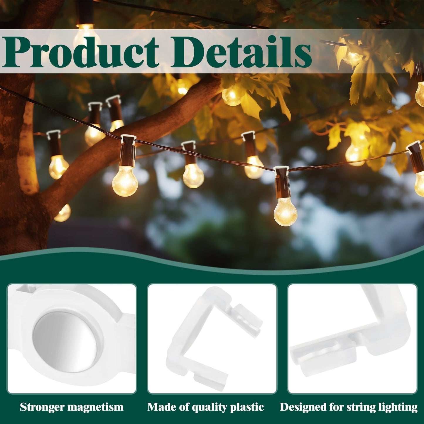 Zealor 240 Pcs Extra Strong Magnetic Christmas Light Clips for C9 Socket Rounded Outdoor Magnetic Light Clips Holiday Lighting Sockets Hang Hooks for Xmas Decor Lights Metal Roof Gutter Fence (White)
