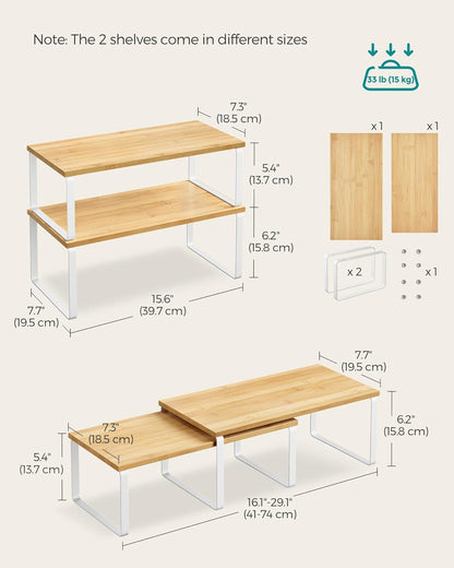 SONGMICS Cabinet Organizer Shelf, Set of 4 Kitchen Storage, Spice Rack, Stackable, Expandable, Metal and Engineered Wood