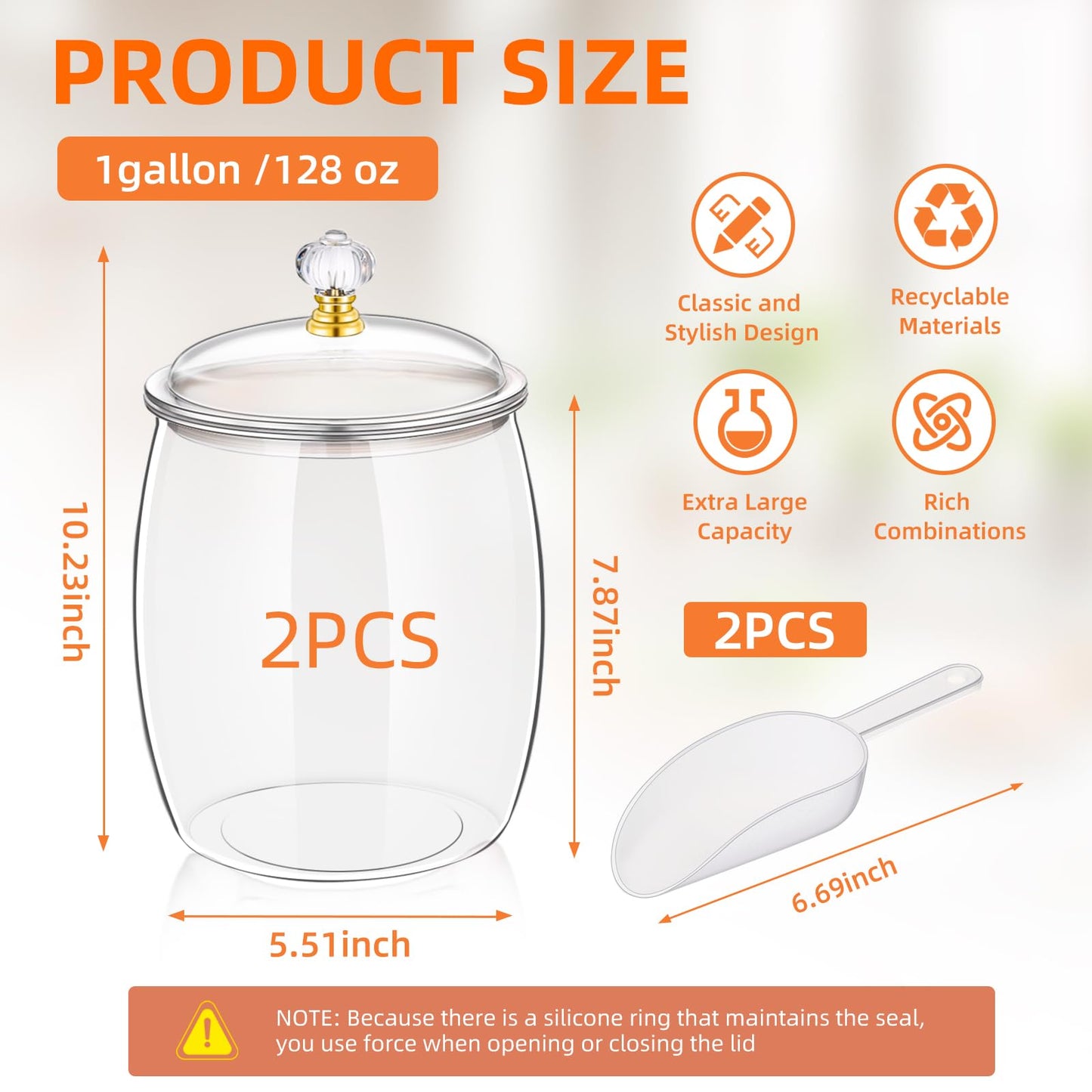 mwellewm 2Pcs 1 Gallon Candy Jars With Lids&Spoons Clear Plastic Cookie Container Large Airtight Apothecary Storage Organization Hard Snack Buffet Canister for Wedding Home Kitchen Bar Decoration