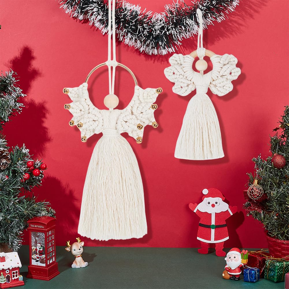 ORIGACH 4 Set DIY Mixed Angel Macrame Kit, 4 Styles Boho Macrame Angel Kit Wall Hanging Christmas Ornament with Instruction Tutorial for Adults Beginners