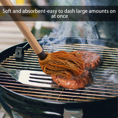 XMSTOY BBQ Mop Brushes for Sauce, Grill Basting Mop Wooden Long Handle BBQ Mop with 4 Extra Replacement Heads Perfect for BBQ Grilling Smoking Steak Marinade or Glazing (18 Inch)