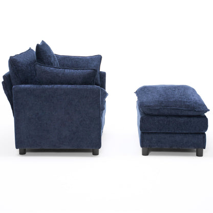 KEIKI Oversized Armchair with Ottoman, Chenille Upholstered Sofa Bed, Wide Accent Chair, Perfect for Living Room, Bedroom, Apartment, Blue