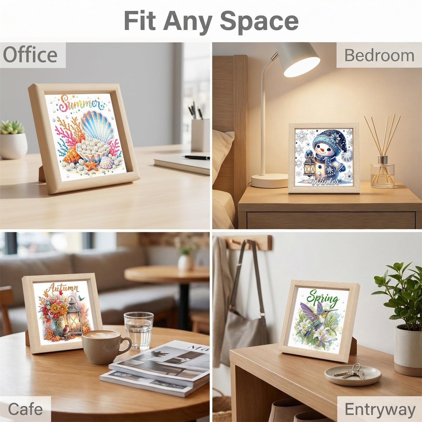 DIYDeligths 9Pcs Interchangeable Seasonal Holiday Pearl Painting Kit DIY Diamond Art Craft Wood Frame for Home Desktop Wall Decor (Seasons Festivals)
