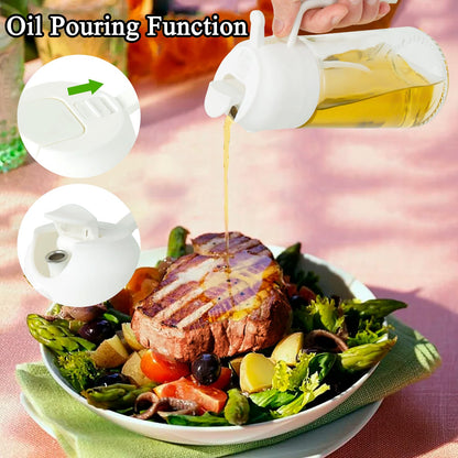 Ponpon Oil Sprayer for Cooking, 16oz Olive Oil Spray Bottle, Oil Dispenser for Kitchen for Barbecue, Salad, Cooking, Baking (Black)